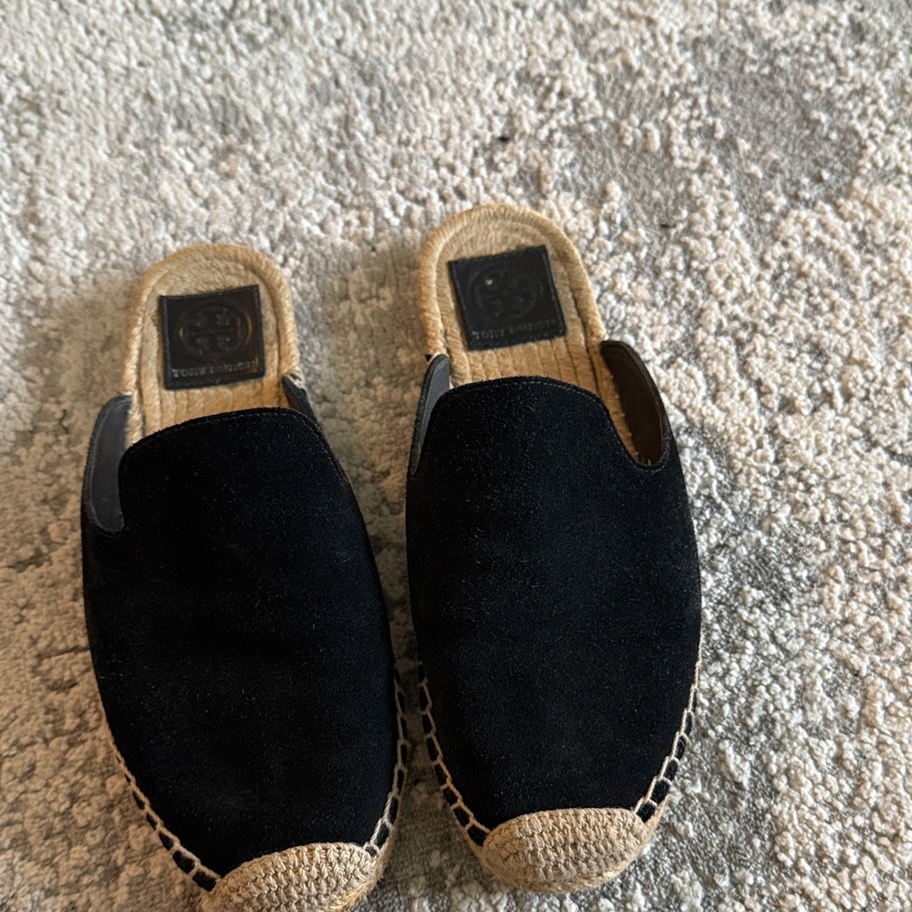 Tory Burch Black Suede Espadrille Slides
